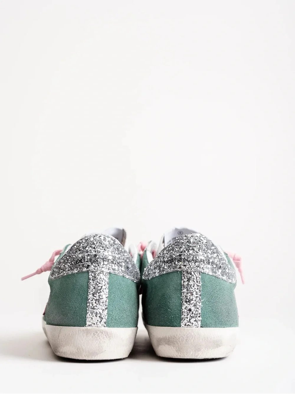 Golden Goose Green Suede Sneaker with Pink Star and Silver Heel - Picture 4 of 4